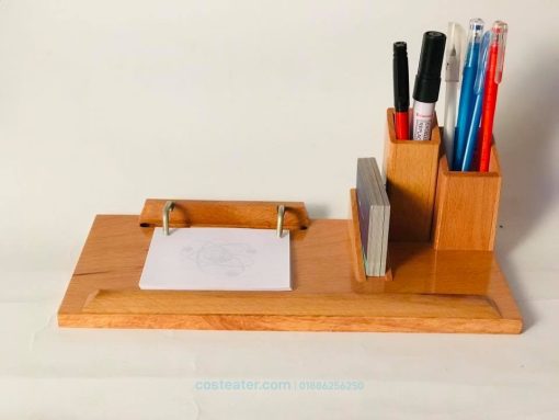 Wooden Desk Organizer - Pen Holder, Card Holder and Slip Pad