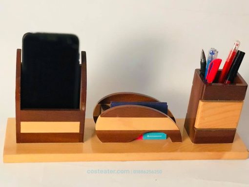 Wooden Desk Organizer - Pen Holder, Card Holder, Mobile Stand
