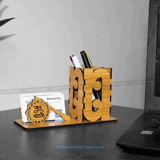 Handcrafted Wooden Pahela Baishakh Desk Organiser – Perfect for Home & Office Organisation