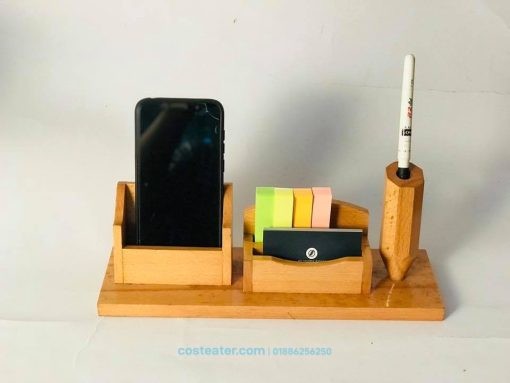 Wooden Desk Organizer – Pen Holder, Card Holder, Mobile Stand and Sticky Paper Storage