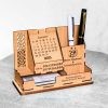 Costeater Wooden Desk Calendar with Pen Holder, Card Holder