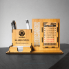 PREMIUM Wooden Desk Calendar with Pen Holder, Card Holder, Desk Clock