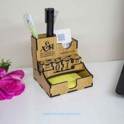 Wooden Desk Calendar with Pen Holder, Card Holder and Slip Pad