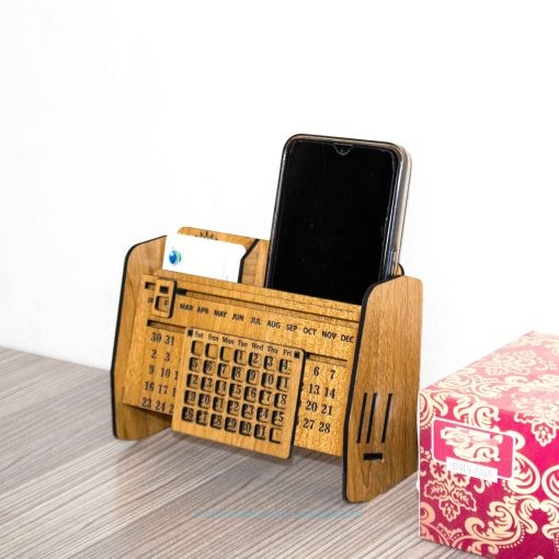 Wooden Desk Calendar with Pen Holder & Card Holder