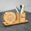 Elegant Wooden Desk Calendar with Mobile & Pen Holder