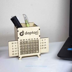 Costeater Wooden Perpetual Desk Calendar with Pen Holder