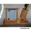 Costeater Wooden Perpetual Desk Calendar with Pen Holder