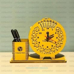 Wooden Desk Calendar with Pen Holder, Desk Clock