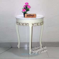 Alishan Console Table Half Moon with Marble Top and Wood Base, Vintage Hall Table D Shaped Marble Console Table