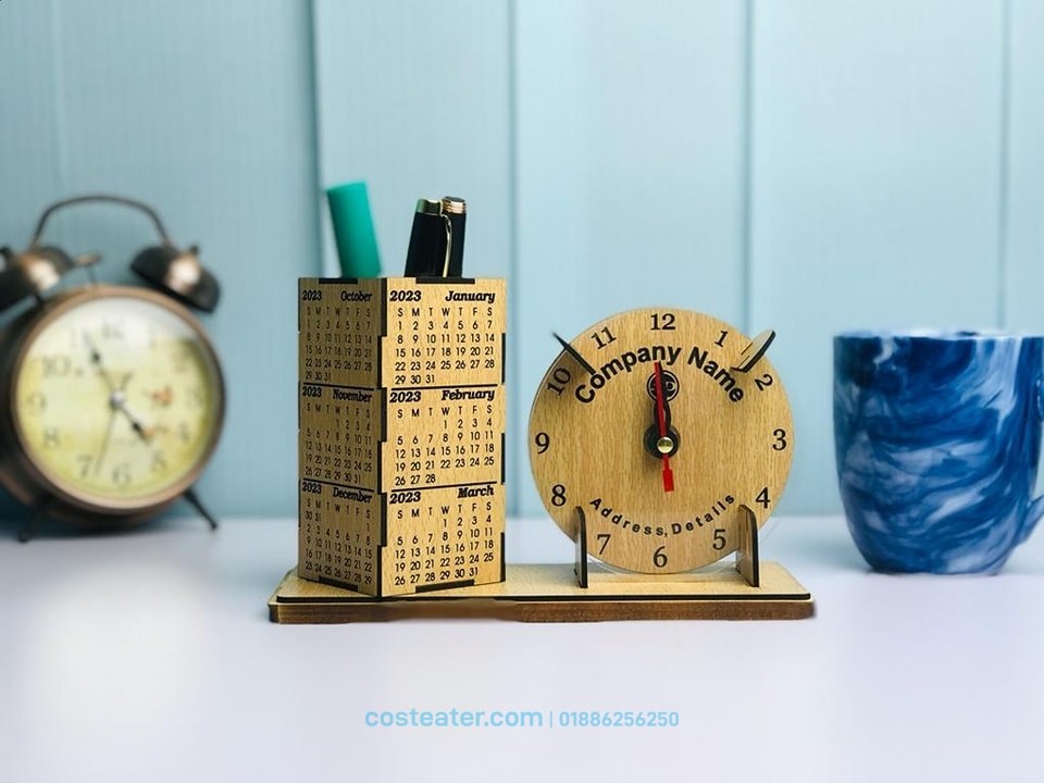 Artistic Wooden Desk Calendar with Desk Clock Artistic Wooden Desk Calendar with Desk Clock