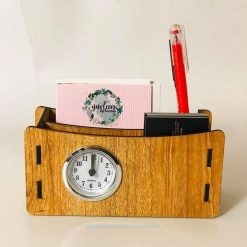 Wooden Desk Organizer – Pen Holder, Card Holder and Clock