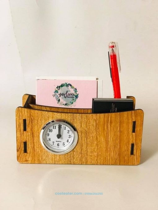 Wooden Desk Organizer – Pen Holder, Card Holder and Clock