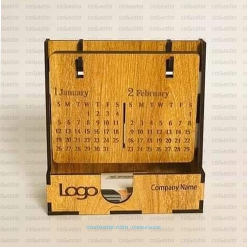 Wooden Desk Calendar with Slip Pad Holder