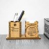 Costeater Wooden Desk Essentials: Clock, Calendar, Card Holder, and Pen Holder