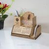 PREMIUM Wooden Desk Calendar with Pen Holder, Card Holder, Desk Clock