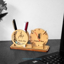 Handcrafted Wooden Ramadan Iconic Desk Clock with Pen Holder