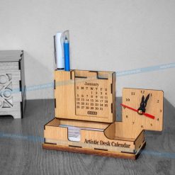 Wooden Desk Calendar with Clock, Business Card Holder & Jams Clip