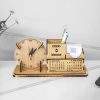 Wooden Desk Calendar with Clock, Business Card Holder & Jams Clip