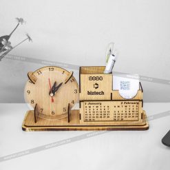 Organize Your Desk with a Wooden Desk Calendar, Pen Holder, Card Holder & Desk Clock